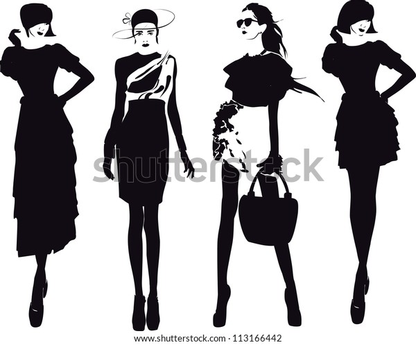 ファッションの女の子をシルエットで表現する のベクター画像素材 ロイヤリティフリー