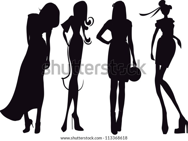 Silhouette Fashion Girls Stock Vector (Royalty Free) 113368618 ...