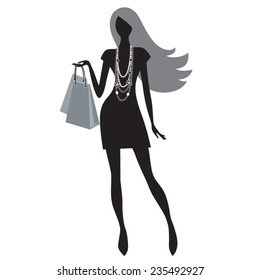 Silhouette Of Fashion Woman Shopping Vector Illustration