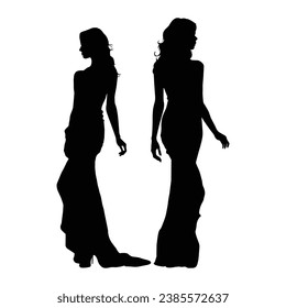 Silhouette of a Fashionable Woman on White.