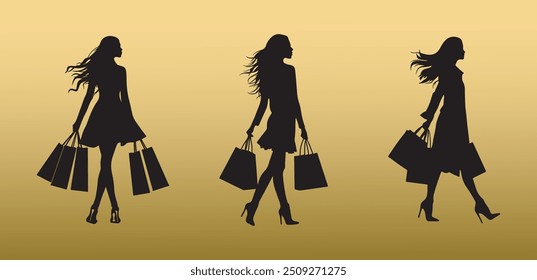 Silhouette of Fashionable Women with Shopping Bags