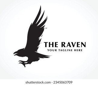 silhouette fast flying raven bird logo design template illustration inspiration