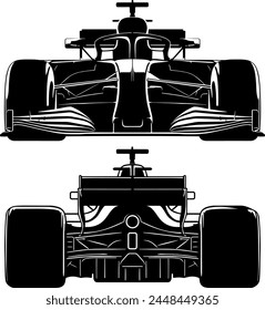 Silhouette of a fast racing car front and back view