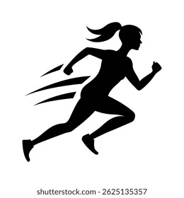 Silhouette of a fast running woman athlete, representing speed, fitness, health, competition, and active lifestyle.