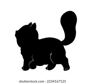 Silhouette of fat cat. Sticker for social networks and messengers. Charming and cute kitten standing. Love for animals and pets, care. Fashion, trend and style. Cartoon flat vector illustration