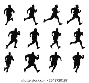 silhouette of fat man running or jogging, healthy weight loss diet concept