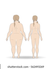 silhouette fat and slim woman, before and after weight loss. vector illustration.