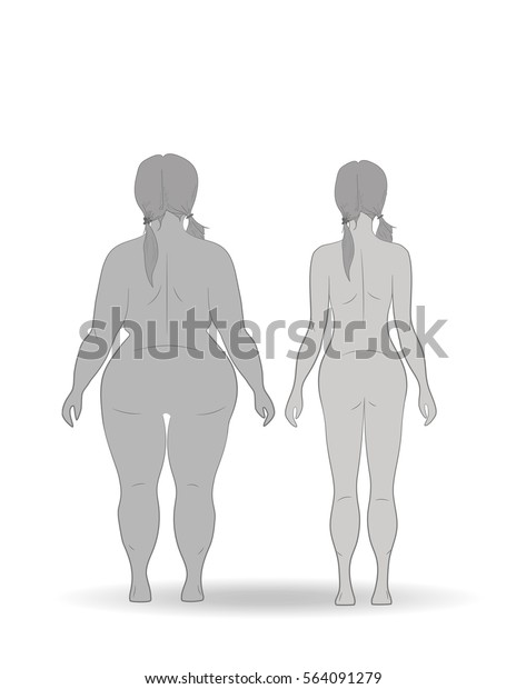 Silhouette Fat And Slim Woman Before And After Weight Loss Vector