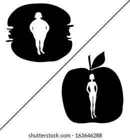 Silhouette of fat and slim women
