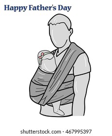 silhouette father of the baby in a sling. inscription  happy father's day vector illustration