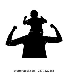 Silhouette of a father carrying his son on his back having fun enjoying nature outdoors, World father's day