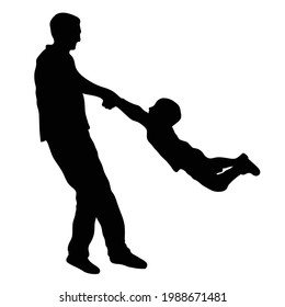 Silhouette of a father and child spinning and playing. Father silhouette vector illustration.