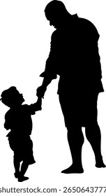 Silhouette of father and child walking hand in hand at sunset