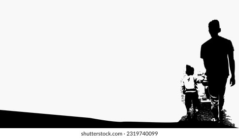 silhouette of a father and children lovely family concept Father's Day card happiness moment.