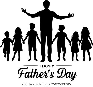 Silhouette of a Father with Children on Father's Day vector design