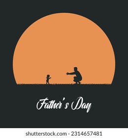 Silhouette of father and daughter, Happy Father's Day, Holiday concept, Sunset background, Vector illustration flat