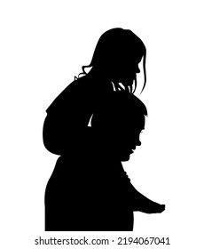 Silhouette of a father with a daughter on his shoulders. vector illustration.