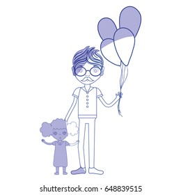 silhouette father with his daughter and balloons
