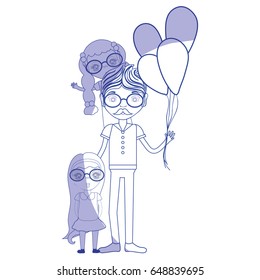 silhouette father with his daughters and balloons