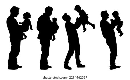 silhouette of father holding child, fathers day element