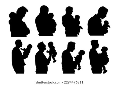 silhouette of father holding child, fathers day element