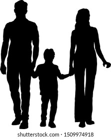 Silhouette of a father, mother and their children. Vector illustration.  
