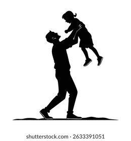 Silhouette of a father playing with his child, Father's Day illustration