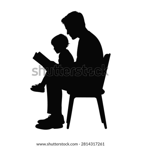 Silhouette of father reading a book to his child vector illustration
