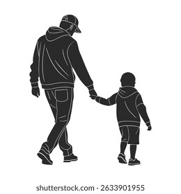 A silhouette of a father and son, Dad holding his child's hand