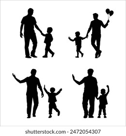 Silhouette of father and son are enjoying good time. fathers day special silhouette bundle pack collection