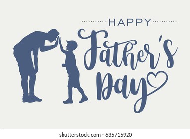 Silhouette of father and son giving high-five with text happy father's day, vector