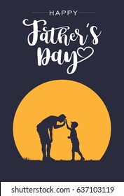 Silhouette of father and son giving high-five with text happy father's day, vector