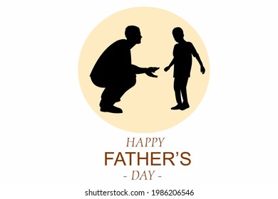 Silhouette of father and son with happy father's day text, vector illustration.