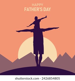 Silhouette of Father and Son Happy Father's Day Template Vector	
