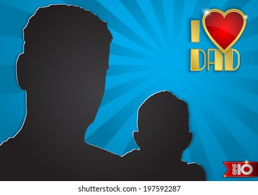 Silhouette of a father and son on a blue background