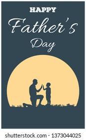 Silhouette of father and son on sunny background, giving five with lettering Happy Father's Day.