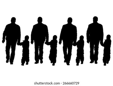 Silhouette father and son on white background