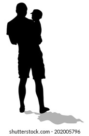Silhouette father and son out for a walk