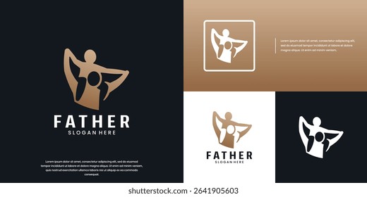 silhouette of father and son playing together, being carried, graphic vector template.