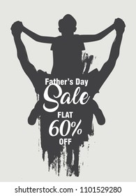 Silhouette Of Father And Son With Sale Offers Text Happy Father's Day.