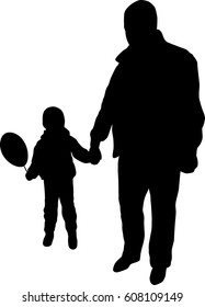 Silhouette of father and son are vector illustration