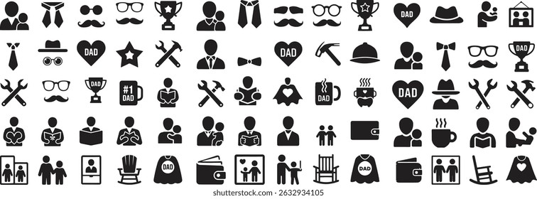 silhouette father's day elements icons set. dad, family, celebration, gift vector illustration
