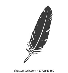 Silhouette feather. Black bird feather, vector illustration.