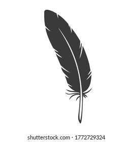 Silhouette Feder. Schwarze Vogelfeder, Vektorgrafik.