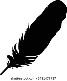 silhouette of a feather in black color. Bird feather illustration.