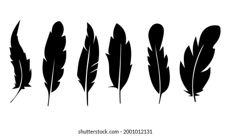 Silhouette feather icon set. logo of bird feather on white background. Vector illustration	