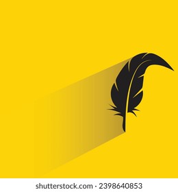 silhouette feather icon with shadow on yellow background