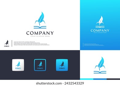 silhouette feather pen , identity company, logo design vector.