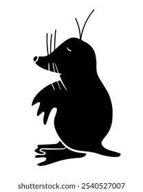 The silhouette features a mole with its eyes closed, poised in a relaxed stance