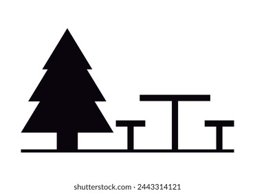 Silhouette of feeder in a pine forest.